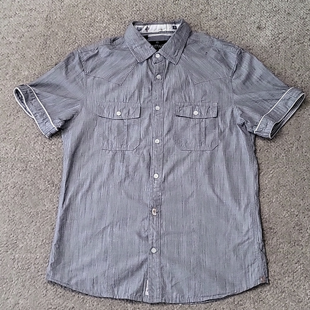 YOUNG MENS GRAY BUFFALO BUTTON DOWN SZ SM